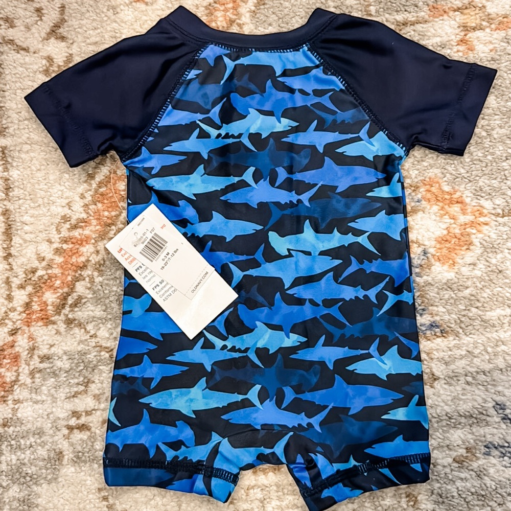 Old Navy Blue Shark Swim Rashguard Bodysuit - 0-3 M - Picture 3 of 5